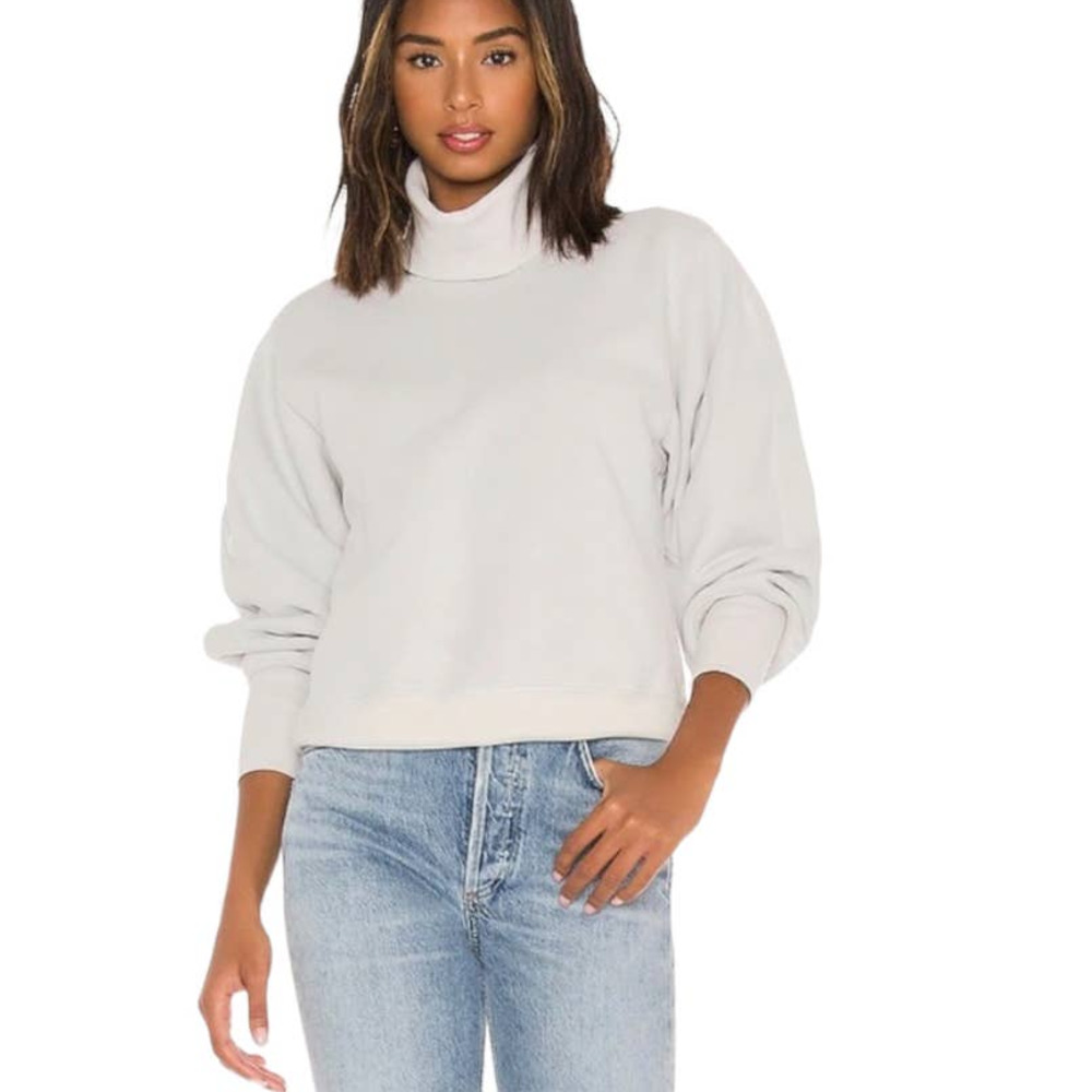 NWT AGOLDE Sz Medium Extended Rib Turtleneck Cotton Sweatshirt Gray Paper Mache